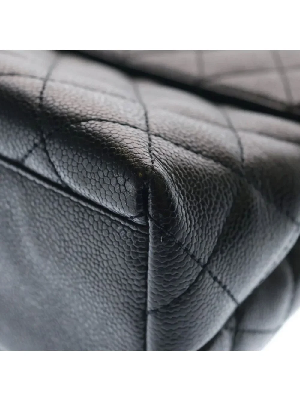 Chanel Quilted CC Logo Top Handle Caviar Leather Gold Black